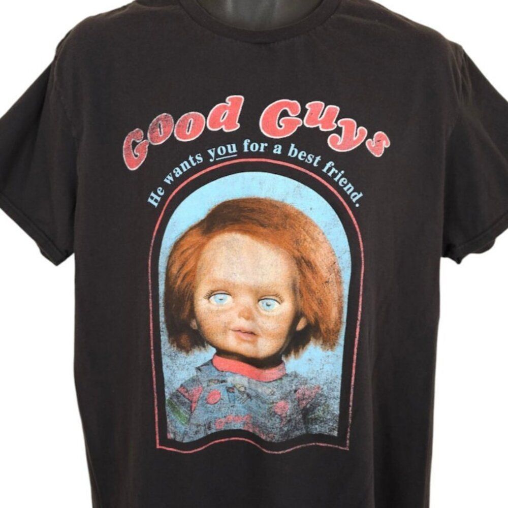 Chucky Childs Play T Shirt Mens Size XL Black Good Guys Horror Movie Tee